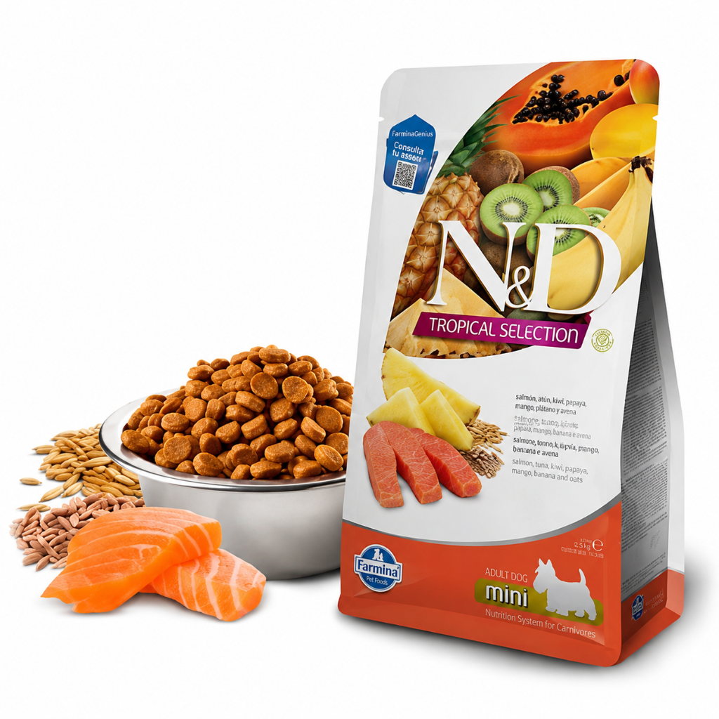 N&D Tropical Selection Perro Adulto Raza Pequeña Salmón 2,5 kg + 500 Gr.de Regalo - Imagen 2