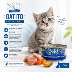 Alimento Gatito N&D Ocean Atún y Calabaza 70 Gr.