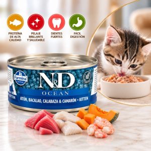 N&D Lata Gatito Ocean Atún Bacalao Calabaza Camarón 70 Gr.